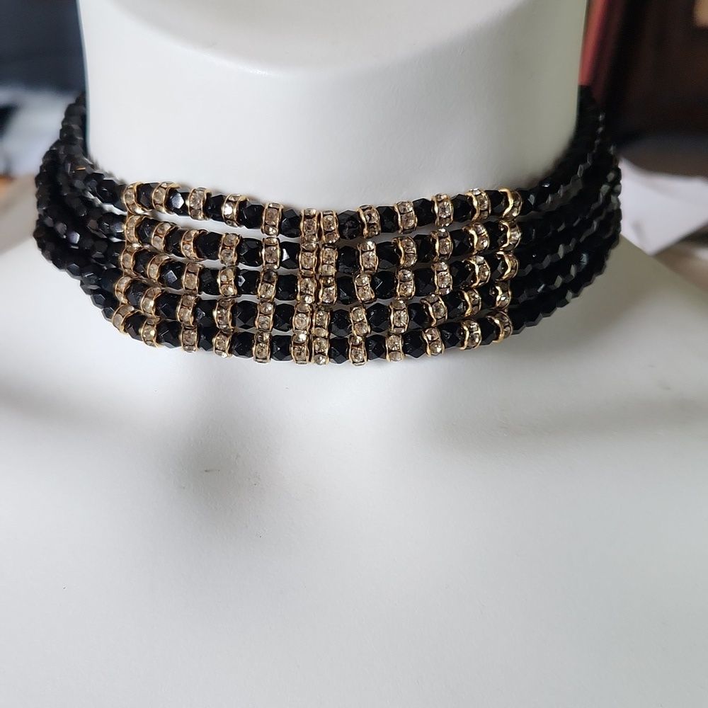 Choker black Beads And Gold/ Diamonds